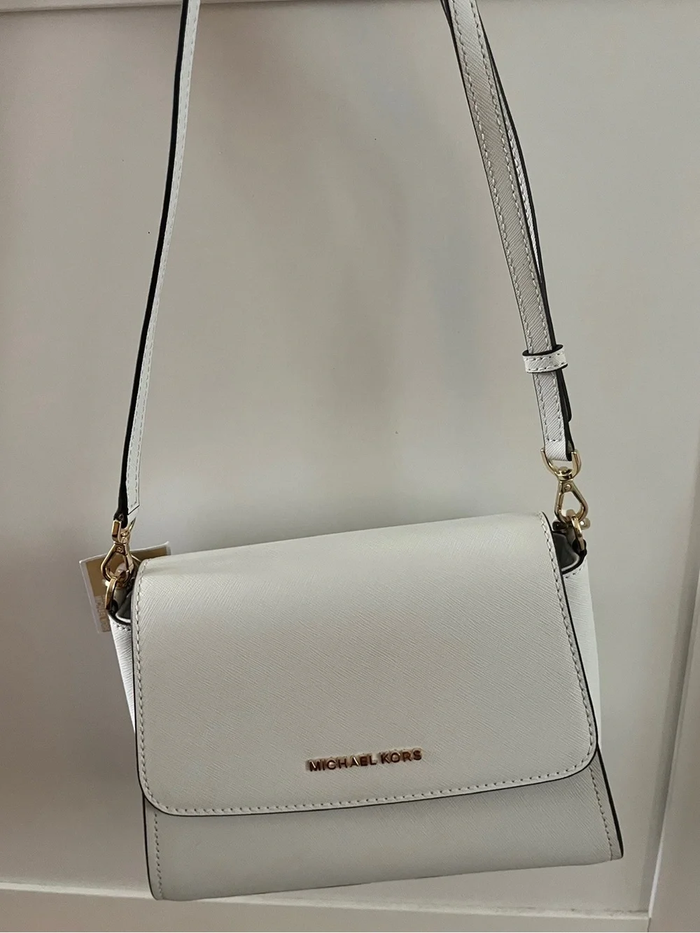 Michael Kors Sofia Small EW Saffiano Leather Satchel and Crossbody (Optic White)